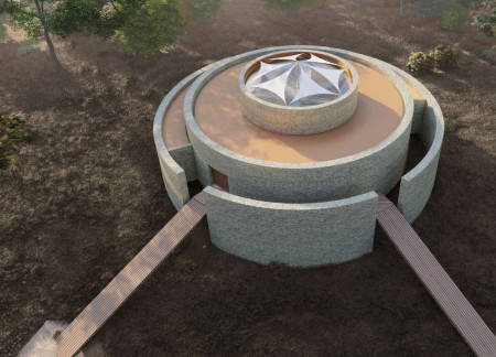 Biodigester-Integrated Community Center With Local Stone and Natural Light Features