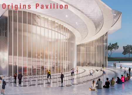 Curvilinear Glass Façade and Natural Stone Create Engaging Interactive Experience In A Cultural Pavilion  