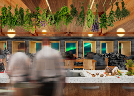 Charred Wooden Shingles and Geothermal Integration in A Sustainable Dining Experience  