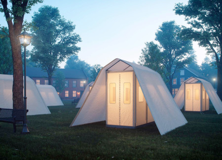Charred Shingles and Weatherproof Fabrics Fuel Resilience in Modular Urban Shelters