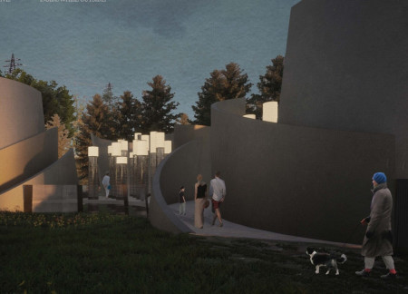 Corten Steel Curves and Natural Integration in a Forest-Focused Community Space
