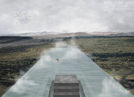 Cantilevered Concrete Structure Blending Geothermal Features With Natural Stone Elements  