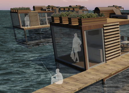Floating Community Units Constructed with Cross-Laminated Timber and Integrated Hydroponic Gardens  