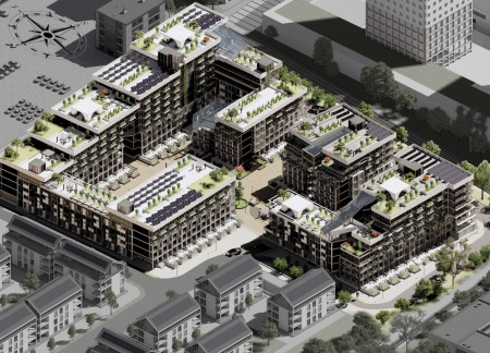 Charred Wooden Shingles and Green Roofs in a Sustainable Community Development  