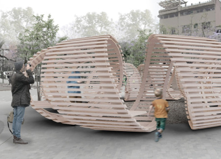 Curvilinear Form Embraced by Sustainable Timber Panels Within a Community-Focused Landscape
