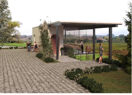 Cantilevered Glass Facade and Natural Stone Harmony for a Vineyard Tasting Facility
