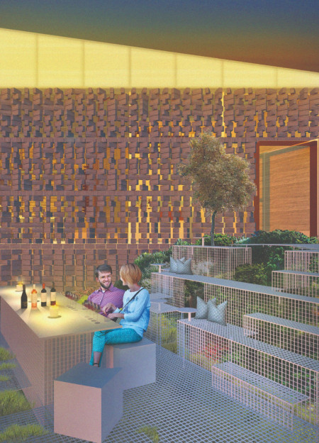 Winery featuring Kinetic Brick Facade and Rammed Earth Walls in a Scenic Vineyard Setting
