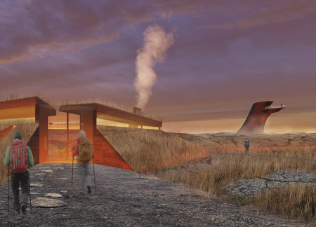 Corten Steel Lookout Blending Rammed Concrete and Natural Landscapes in Iceland's Geothermal Region