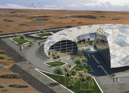 Curvilinear Structure Featuring Triple-Glazing and Sustainable Concrete in a Coastal Wetland Context