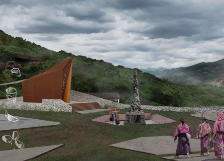 Weathered Corten Steel and Natural Stone Memorial in Harmony with Indigenous Landscape