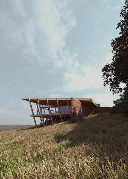 Rammed Earth and Glulam Structure Nestled Within an Expansive Vineyard Landscape