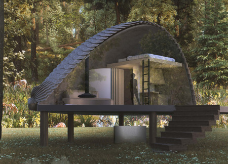Hammock-Infused Mezzanine in Sustainable Pine Structure Emphasizing Nature Integration  