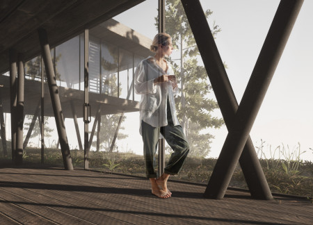 Elevated Meditation Space with Green Roof and Local Limestone Structure