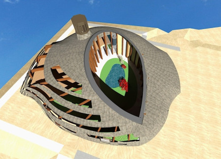 Biophilic Design Integrating Local Stone and Green Roofs in a Circular Community Hub  