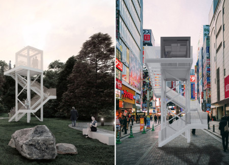 Translucent Glass Cabins Elevated Among Urban Landscapes For Mindful Retreats