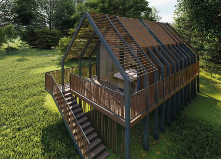 Charred Wooden Shingles and Cross-Laminated Timber Form a Sustainable Community Hub  