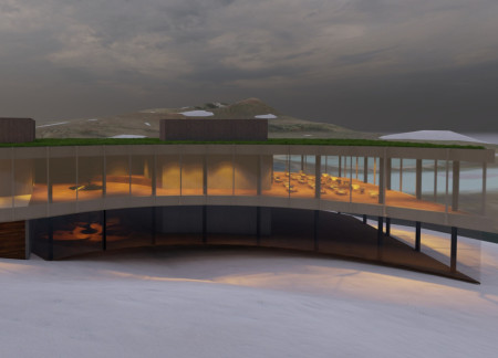 Basalt Structure with Living Roof Emphasizing Local Agriculture and Culinary Experience