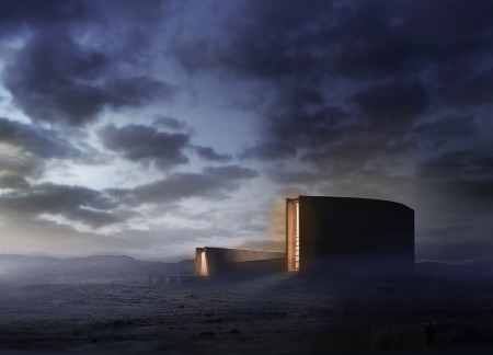 Cave-Inspired Design Featuring Curvilinear Form and Transparent Glass Facades in Community Cinema