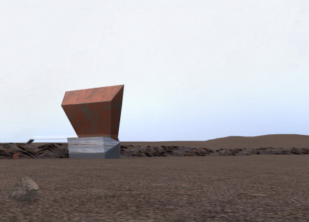 Charred Wood and Corten Steel Form a Reflective Observation Tower Amid Iceland's Volcanic Landscape