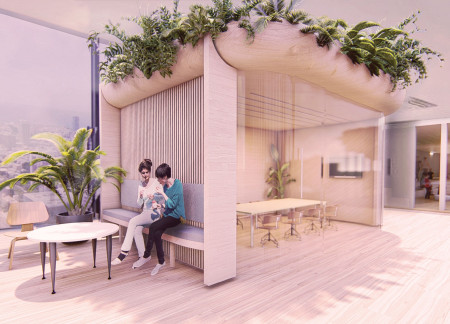 Acoustic Steel Partitions and Versatile Spaces in a Natural Wood Workspace  