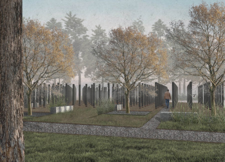 Forest of Steel Columns Creating Reflective Spaces for Community Remembrance