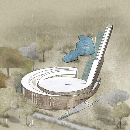 Cork-Studded Spiral Structure Blending Natural Lighting and Community Engagement