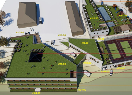 Charred Wooden Shingles and Green Roofs Define Sustainable Community Spaces