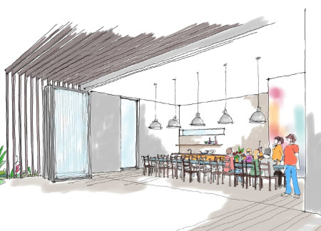 Charred Wooden Shingles and Natural Ventilation in a Community-Focused Space