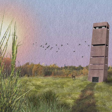 Metallic Cladding and Verticality in a Nature-Integrated Observation Space  