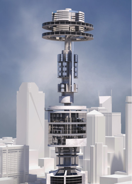 Forged Concrete Structure Featuring Floating Compartments and Vertical Farming Solutions