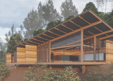 Rammed Earth Sanctuary With Reclaimed Wood Accents For Mindful Practices  