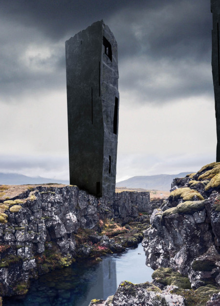 Polished Concrete Towers Intertwined With Geological Landscape and Enhanced Public Spaces  