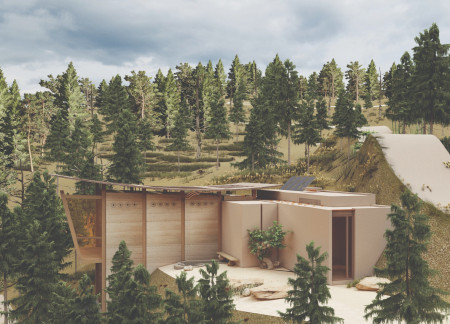 Rammed Earth Retreat Nestled Among Native Flora with Natural Ventilation and Solar Energy Integration