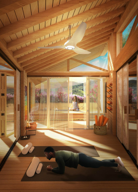 Charred Wooden Shingles Forming A Biophilic Community Space With High-Performance Glass  