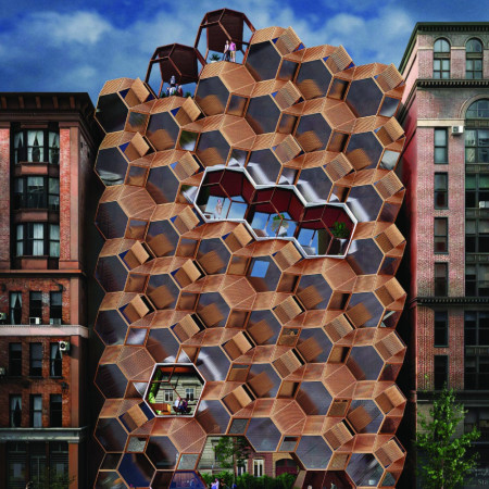 Honeycomb Facade Crafted From Prefabricated Timber Panels Enhances Affordable Urban Living