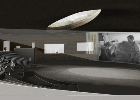 Translucent Screens and Rammed Earth Create an Engaging Subterranean Cinema Experience  