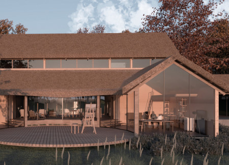 Charred Wooden Shingles and Circular Decks Create a Lakeside Artist Retreat  