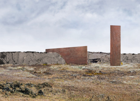 Corten Steel Monoliths Anchoring Educational Engagement in Icelandic Landscapes