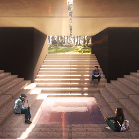 Cross-Laminated Timber Embracing Nature Within Charred Wood Columbarium  