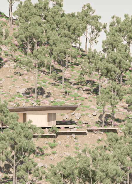 Rammed Earth Walls and Local Slate Roofs Enhance Forest Retreat for Mindfulness and Wellness