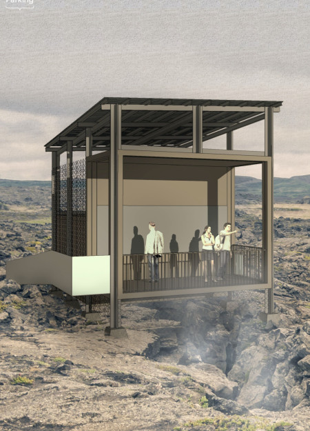 Charred Wooden Shingles Integrating Seamlessly with Iceland's Tectonic Landscape for Enhanced Visitor Experience