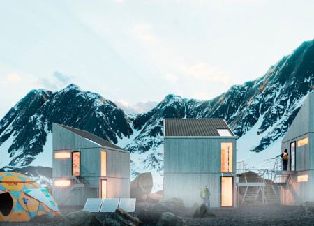 Charred Wooden Shingles and Glass Skylights at High-Altitude Living Spaces  