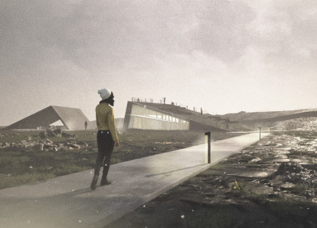 Geothermal Center Featuring Exposed Concrete and Panoramic Glass Facades Nestled in Iceland's Rugged Landscape