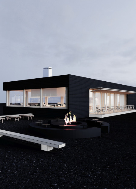 Charred Timber Facade Nestled in Volcanic Landscape With Rammed Earth Walls Designed for Community Engagement  