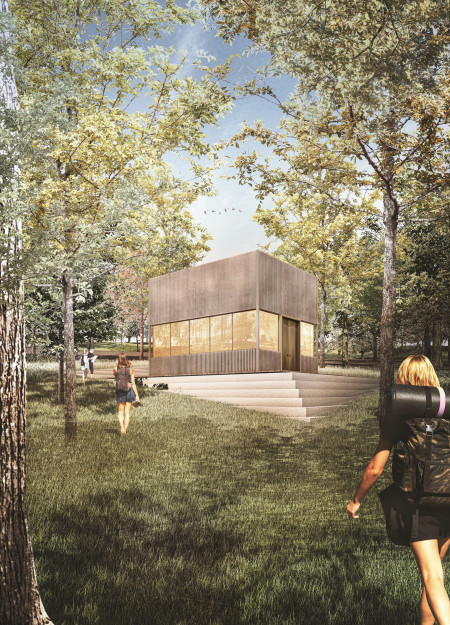Copper Canopy and Translucent Walls in a Tranquil Meditation Retreat