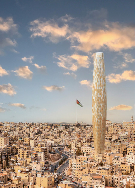 Vertical Parking Structure Featuring Glass Facade and Green Roofing Solutions  