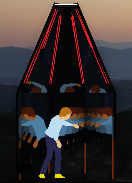 Reflective Octagonal Pavilion Wrapped in Black Pine Panels for Community Dance Experience
