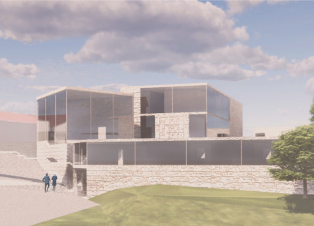 Terraced Stone Facades with Expansive Glass Openings and Local Wood Accents In A Vineyard Retreat