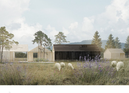 Charred Wooden Facades and Plywood Interiors in a Harmonious Mountain Community  