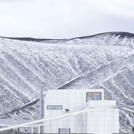 Turf Roof and Recycled Steel Center Integrating Volcanic Landscape Functions
